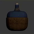Handcrafted Ceramic Jar With Blue Glazed Lid And Brown Textured Base