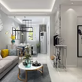 Modern Living and Dining Room Interior Design With Sofa Pillows Chandelier And Marble Wall