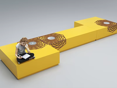 Yellow Modular Public Chair With Spiral Patterns For Urban Seating Spaces 3d model
