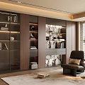 Modern Entryway Cabinet Sideboard With Open Shelves Books Decor And Leather Chair