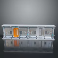 Modern Architectural Landscape With Long Strip Structure Transparent Glass Windows And Orange Door