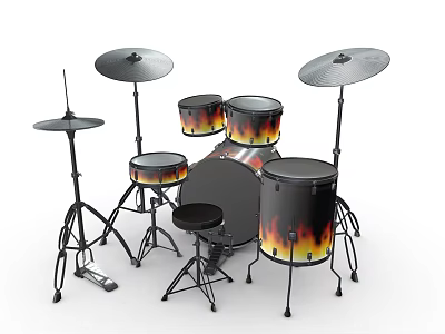 Musical Instruments And Art Supplies Flame Design Drum Set With Cymbals And Stool 3d model