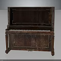 Classic Dark Wooden Upright Piano With Intricate Carved Details And White Keys