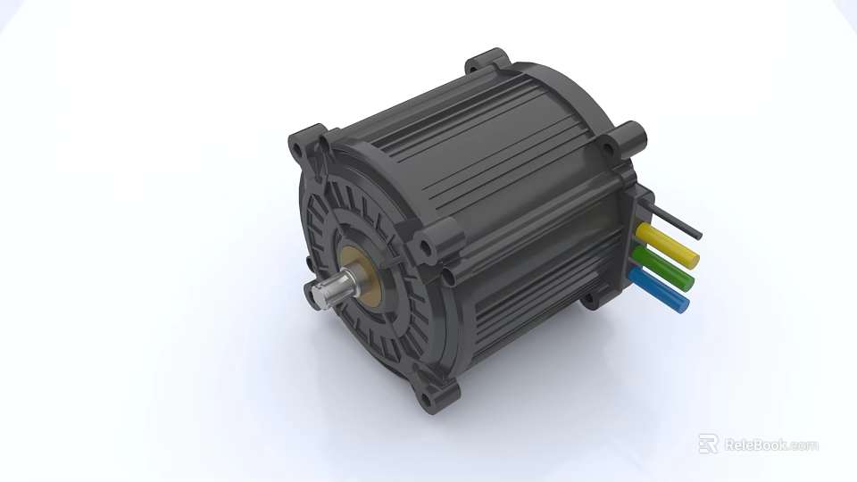 High Performance Industrial Motor With Rotating Shaft And Colorful Connecting Wires 3d model 