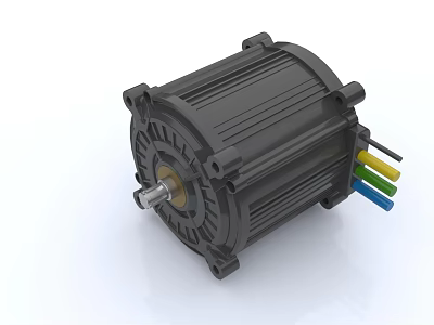 High Performance Industrial Motor With Rotating Shaft And Colorful Connecting Wires 3d model