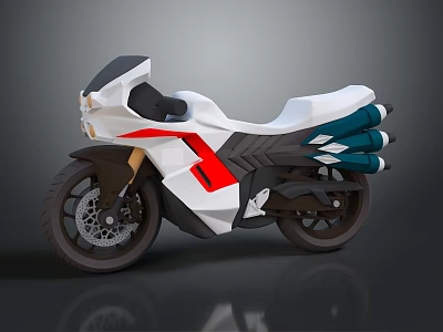 Sleek Modern Motorcycle With White Body Red Accents And Blue Exhaust Pipes 3d model