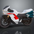 Sleek Modern Motorcycle With White Body Red Accents And Blue Exhaust Pipes