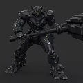 Black Armored Mech With Green Accents Holding Large Hammer Figure