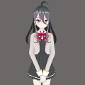 Anime Girl With Black Hair And Red Eyes Wearing School Uniform White Cardigan Red Bow