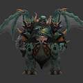 Green Winged Armored Creature As Fantasy Battle Character With Spiked Armor And Giant Battle Weapon