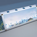 Elegant Reception Desk Featuring City Skyline And Blue Gold Decorative Patterns 3d model