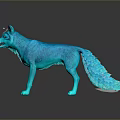 Fantasy Character Teal Wolf Creature With Shiny Fur Flower Head And Paw Rings