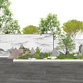 Chinese Style Scenic Wall With Water Pool Reflection And Green Plants In Garden Landscape