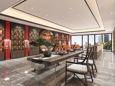 Modern Tobacco and Alcohol Store Interior with Shelves of Liquor Tobacco Products and Green Plant Decor 3d model