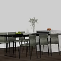Modern Dining Interior With Stylish Island Counter Dining Table Chairs Plant And Vase