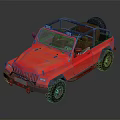 Red Vintage Off Road Jeep With Open Top Roof Rack And Spare Tire