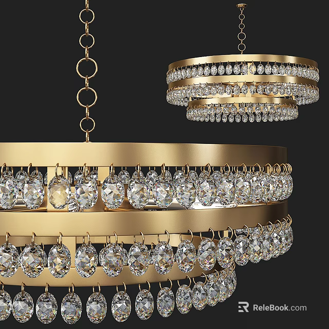 Elegant Crystal Chandelier with Gold Frame and Multi Tiered Design Featuring Sparkling Crystal Pendants 3d model 