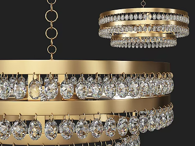 Elegant Crystal Chandelier with Gold Frame and Multi Tiered Design Featuring Sparkling Crystal Pendants 3d model