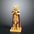 Mythical Warrior Statue With Horned Helmet Armor And Sword On Base