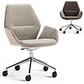 Modern Office Chair With Light Gray Fabric Wooden Armrests And Metal Base
