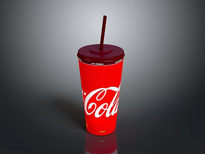 Classic Red Coca Cola Beverage Cup With Plastic Straw And Secure Lid 3d model