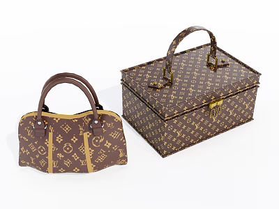 Fashionable Two Piece Brown Patterned Leather Handbag And Lockable Case 3d model