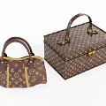 Fashionable Two Piece Brown Patterned Leather Handbag And Lockable Case
