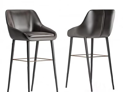 Modern Dark Leather Bar Stools With Sleek Metal Legs And Contemporary Design 3d model