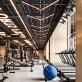 Modern Gym Interior With Fitness Equipment Treadmills And Ceiling Lighting