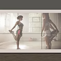Fitness Billboard Featuring Two Women Stretching in Gym Environment with Multi Panel Design