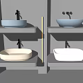 Modern Wall Mounted Washbasins In Various Colors On Grey Shelves With Lighting