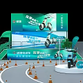 Exhibition Booth Setup With Turquoise Tents Circular Track Large Screen And Flags 3d model