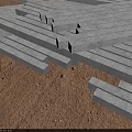 Gray Precast Concrete Hinged Door Panels Stacked On Sandy Ground Surface 3d model