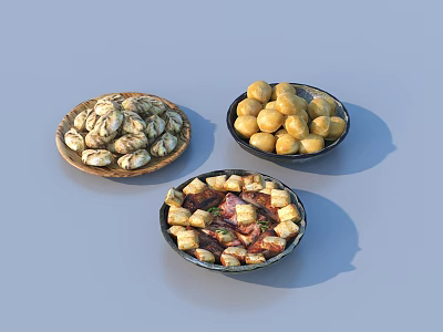 Delicious Assorted Traditional Chinese Snacks on Ceramic Plates Table 3d model
