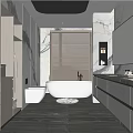 Elegant Modern Bathroom Interior With Marble Walls Bathtub Window Blinds Mirror And Cabinets