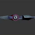 Fantasy Axe Weapon with Blue Blades Red Handle and Wooden Shaft