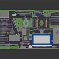 Cartoon Style 3D Building Complex Layout With Parking Lots Green Spaces And Roads
