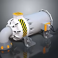 Industrial Equipment Featuring Cylindrical Body Yellow Top Warning Stripes Curved Pipe And Metal Brackets