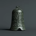 Decorative Ornament Set Featuring Bronze Bell With Traditional Carvings And Ornamental Top
