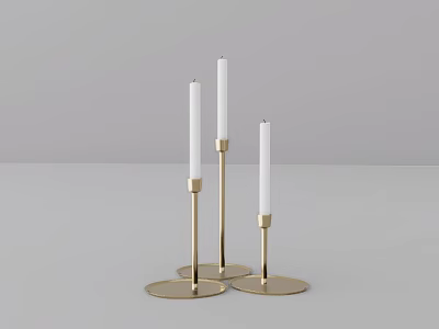 Modern Decorative Ornament Set With Three Golden Base Candle Holders And White Candles 3d model