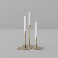 Modern Decorative Ornament Set With Three Golden Base Candle Holders And White Candles