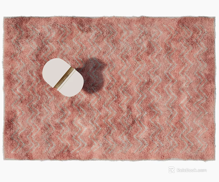 Pink Chevron Pattern Square Rug with Plush Texture and Decorative Object 3d model