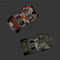 Red And Camouflage Off Road Vehicles Featuring Rugged Design And Large Tires