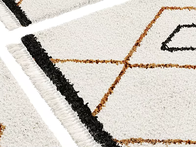 Square Rug With White Base Black Brown Geometric Diamond Pattern And Fringe Edges 3d model