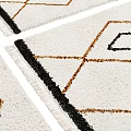 Square Rug With White Base Black Brown Geometric Diamond Pattern And Fringe Edges
