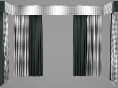 Elegant Modern Dark And Plaid Layered Curtains For Home Window Decor 3d model