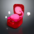Red Box With Open Lid Containing Pink Cat And Floating White Clouds
