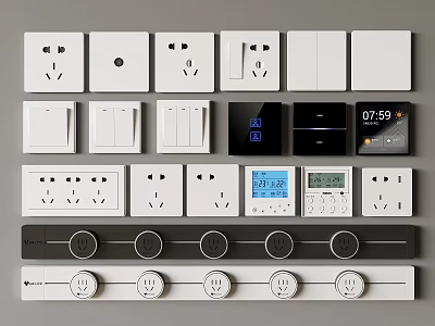 Modern Switch Panels With Various Sockets Switches Digital Displays Knob Controls And Multifunctional Designs 3d model