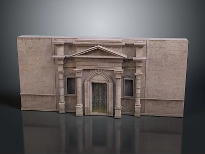 Classical Stone Door With Decorative Columns And Architectural Details On Building Facade 3d model