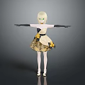 Game Movie Character With Blonde Hair Green Eyes In Black And Gold Patterned Dress